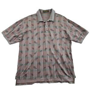 Descente International Collection Golf Polo Shirt Men's XL Grey Red Paisley EUC‎